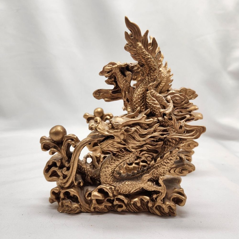 Pair of Feng Shui Chinese Dragon Statues Fgurines Decorations - Picture 7 of 13